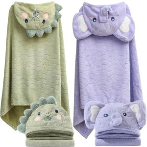 Toddler Hooded Bath Towel 27.5"X55" Unisex Baby Bath Towels Ultra Absorbent Soft Boys Girls Bath Towel 2-Pack Bathrobe Kids Shower Towel Set Gift for Babies, Infant, Newborn Essential (2pack Dinosaur + Elephant)