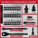 63-Piece 1/2" Drive Impact Socket Set, SAE (3/8 to 1 inch) and Metric (10-24mm) Socket Wrench Set with Extension Bars, Palm Ratchet Kit, CR-V Steel for Auto/Industrial Repairs