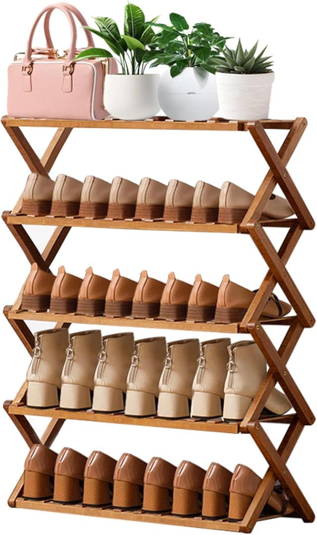 Shoe Rack Bamboo Shoe Organizer for Closet Installation-Free 5-Tier Shoe Shelf