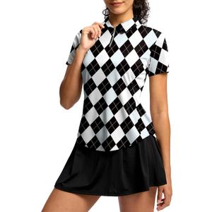 G Gradual Womens Golf Shirt Metal Zip Up Polo Short Sleeve Tennis Work Athletic Collared Top Quick Dry Lightweight, L
