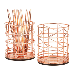 Juvale Sustainable Greetings 2-Pack Rose Gold Pen Holder for Desk - Organizer Cup for Pencil, Hair and Makeup Brush and Office Supplies - Makeup Brush Holder - Gold Desk Accessories - Pencil Cup
