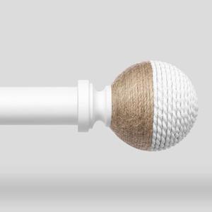 White Boho Curtain Rods for Windows, 1" Adjustable Decorative Heavy Duty Window Treatment Rods 48 to 84 inch with Pinecone Twine Finials, Rustic Farmhouse Drapery Pole for Bedroom
