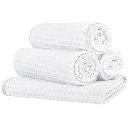 HOMEXCEL 4 Pack Premium Waffle Gym Towels, Ultra Soft Cooling Towels Highly Absorbent and Quick Dry Towel for Gym, Shower, Hotel, Spa and Kitchen, 15 x 25 Inch