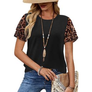 WIHOLL Womens Summer Tops Trendy Ruffle Sleeve Shirts Casual Chiffon Blouses Beach Vacation Clothes (Black, XXL)