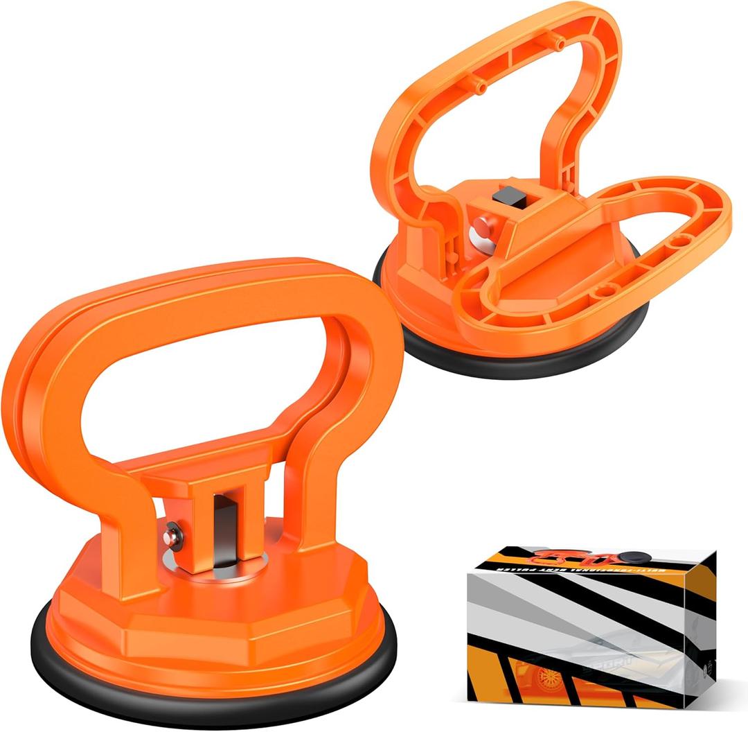 Amooca Glass Suction Cup Lifter Heavy Duty Tile Marble Suction Cup Vacuum Lifter with Handle for Granite Lifting & Window Replacement 60 lbs Load Capacity (2 Pack Orange Medium)