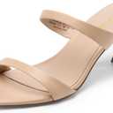 DREAM PAIRS Women's Low Kitten Heels Square Toe Two Strap Heeled Sandals Dress Casual Summer Mules Shoes (Beige) 10
