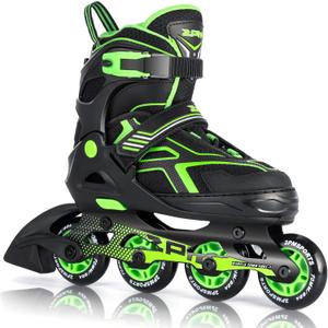 2PM SPORTS Torinx Green Boys Adjustable Inline Skates, Fun Beginner Roller Skates for Kids, Youth, Girls, Men and Women (Large - Youth (4-7 US))