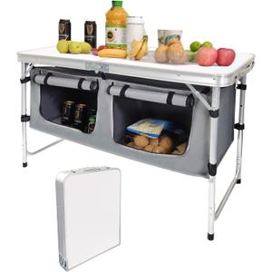 Camp Field Camping Folding Aluminum Table with Adjustable Legs for Outdoor Travel Beach, Backyards, BBQ, Party and Picnic Foldable Table