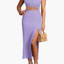 No Brand Women's One Shoulder Sleeveless Cutout Side Slit Bodycon Maxi Long Dress XL Purple