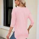 Kancystore Womens 3/4 Length Sleeve Tops Casual Loose Fit Tunic Shirts Crewneck Basic Tees (Pink, S)