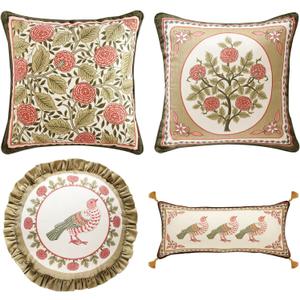 bilin gaier Throw Pillow Covers Pack of 4,Brown Cozy Velvet Farmhouse with Birds and Floral Pattern Pillowcases,Decoration Square Round Lumbar Pillows Cushion Covers for Couch Sofa Bed Car Chair
