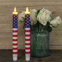Wondise Patriotic Flameless Taper Candles With Remote & Timer - Red White and Blue Battery Operated Real Wax LED Flag Candles for Independence Day Decoration