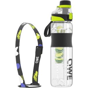 QWE Sports Water Bottle Large Capacity with Carry Handle,double drinking,high-capacity,1000ml/34oz,Heat-resisting,Reusable,BPA-Free,Perfect for Travel, School, Outdoors, Cycling and Gym (Black)