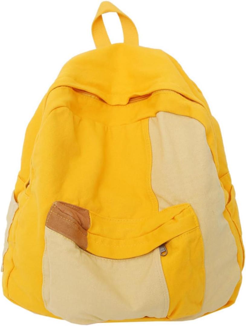 Vintage Canvas Backpack for Women Men Grunge Hippie Boho Patchwork Backpack College Book Bag Travel Casual Daypack (One Size,Yellow)
