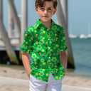 Yoimira Hawaiian Shirts for Boys, Button Down Short Sleeve Tropical Print, Kids Summer Beachwear Tops 7-14 Years (8, Four Leaf Clover and Rainbow)