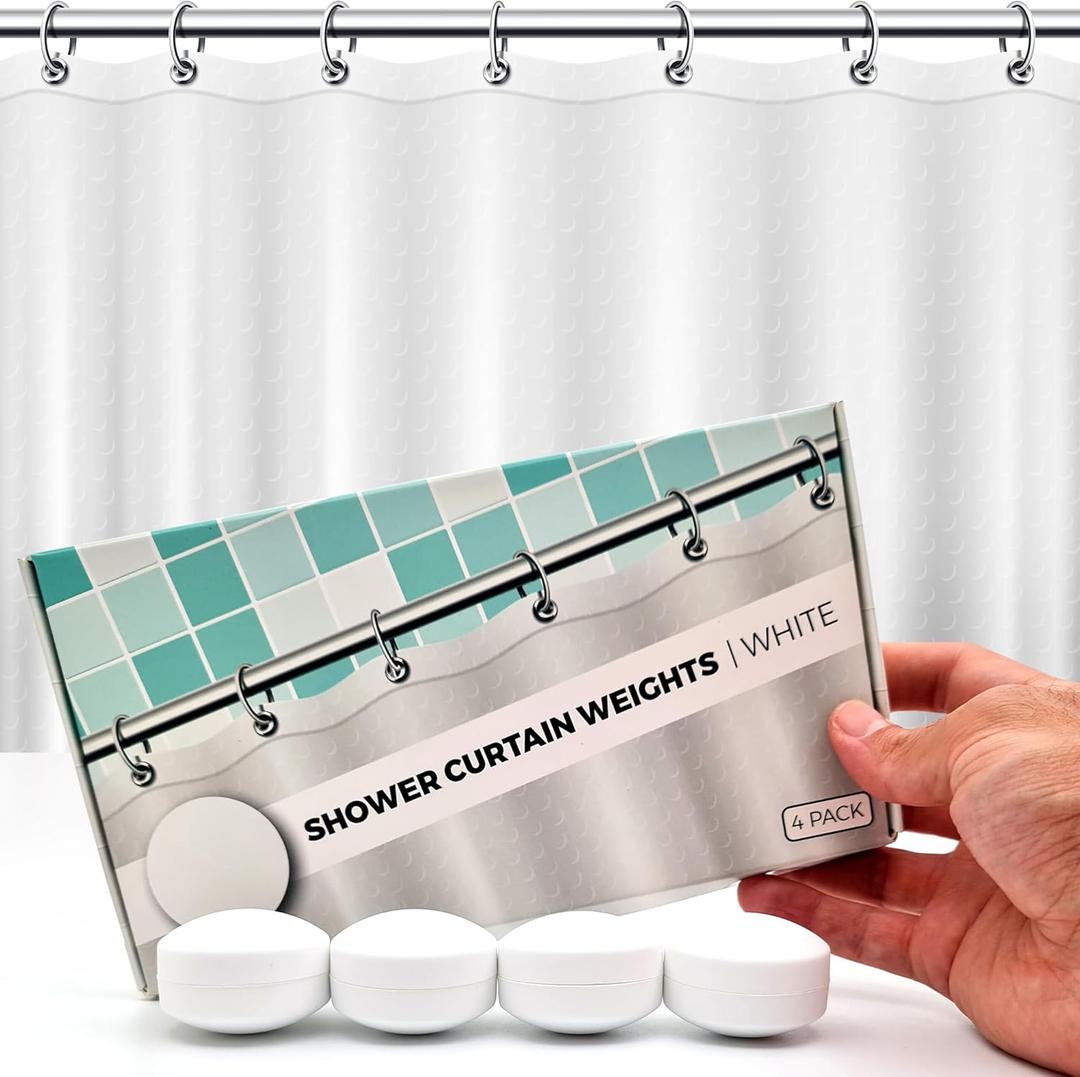 Powerful Anti-Billowing Magnetic Shower Curtain Weights for Splash-Free Bath Experience - 360 Silicone Wrapped - Will Never Rust - Heavy Magnets Prevent Curtain Liners from Blowing | 4 Pairs | White (1.6"W x 1"L (Pack of 4))