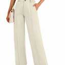 FUNYYZO Wide Casual Pants Women's High Elastic Waisted Business Work Trousers Long Straight Suit Pants, small