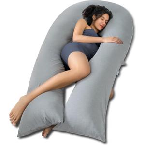 QUEEN ROSE Extra Long U Shaped Body Pillow, Cooling Pregnancy Pillows for Sleeping, 65 Inch Full Body Support Maternity Pillow for Adults, Support for Back, Hip, Legs for Pregnant Women, Grey, X-Large