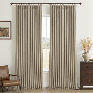 Greyish Beige Double Layer Linen Blackout Curtains 96 Inches Long for Bedroom, Memory Trained Pinch Pleated Insulated Rustic Windows Curtain Room Darkening 40x96 Inch Length Oak Taupe Drapes 2 Panels
