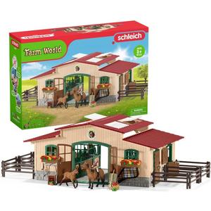 schleich Farm World - 43PC Stable Playset with Horse Figurines - Barn Play Set with Horseback Rider Figure and Equestrian Accessories - Realistic Horse Toys for Screen-Free Play - Kids 3+ | 42195
