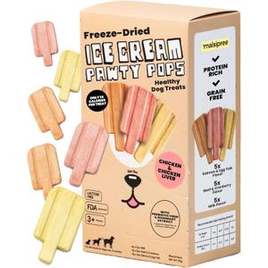 MalsiPree Dog Birthday Treats - Freeze Dried Puppy Ice Cream & Canine Popsicle - Healthy Pet Gift & Party Favors - Grain Free Dessert & Cake Alternative - Salmon, Beef & Chicken - 15 Count