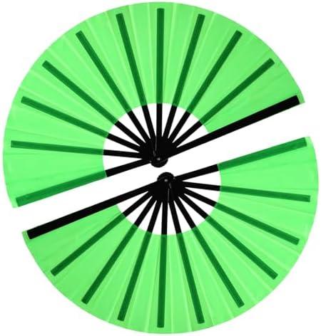 13inch Large Rave Clacking Popping Fan for Line Dancing,Hand Fans for Women Foldable,Boots on The Ground Fan,Portable for Outdoor,Wedding,Party,Decoration(Green,4 Packs)