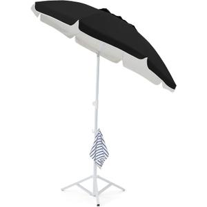 JEAREY 6.5ft Sun Shade Umbrellas, Portable Umbrella with Stand, Lightweight Sun Protection Free Standing Sport Umbrella for Outdoor Sports, Camping, Fishing, Patio, Beach, Black