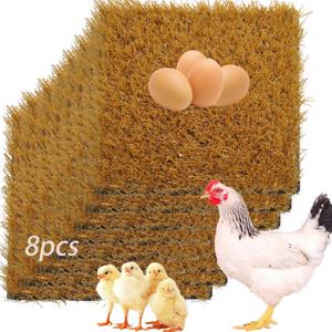 8 Pack Reusable Chicken Coop Nesting Pads,Washable Nesting Box Pads Soft Cuttable Artificial Grass Mat 11.8x11.8 in Hen Coop Bedding Liner Chicken Cage Accessories (Yellow)