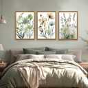 SYWENNOI Triptych Watercolor Botanical Framed Cnavas Wall Art 20x30 inch x3