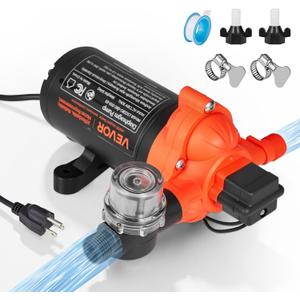 VEVOR Water Pressure Pump, 110V AC 4 GPM, 3-Chamber On Demand Electric Diaphragm Water Transfer Pump, 45 PSI Max Pressure, Automatic Pressure Switch, for Home Kitchen Garden Irrigation Car Washing