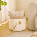 Large Blanket Baskets for Living Room Decor, Toy Storage Baskets Woven Cotton Rope Storage Basket for Kids, Dog Toys Organizer Clothes Hamper with Embroidery Decor for NurseryLaundry (Large, Giraffe)