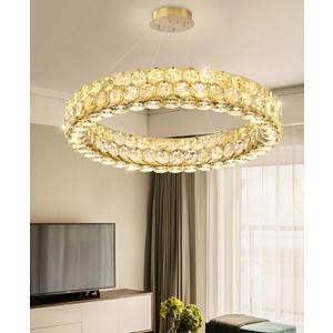Modern Ring Chandelier, Crystal Chandeliers for Dining Room Round Ceiling Light Fixture for Living Room Bedroom Lighting LED Dimmable with Remote Ring Lights, 24inch Gold Light