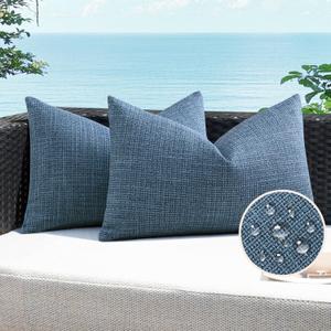 Artscope Outdoor Waterproof Throw Pillow Covers 16x24 Inch Decorative Linen Outdoor Pillows Cushion Case for Patio Couch Sofa - Dark Blue