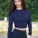 YEOREO Ease Long Sleeve Shirts for Women y2k Tops Double Lined Basic Tee Crew Neck Going Out Sweeney Workout Undershirt, Small