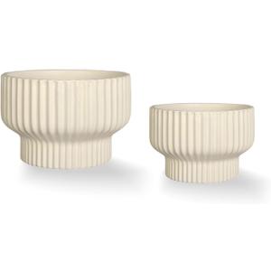 Puoyik 2 Piece Set of Flower Pots 8/6 inches, Ceramic Flower Pots with Drainage Holes, Indoor and Outdoor Plant Flower Planter (7.8/5.9beige)