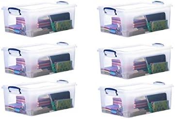 Superio Storage Bins with Lids- Clear Boxes for Organizing, Stackable Plastic Containers- BPA Free, Non-Toxic, Odor Free, Organizer for Home, Office, Dorm (6 Pack, 22.7 Qt)