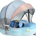 Mambobaby Float with Canopy Baby Pool Float Non-Inflatable Solid Swim Float Upgrade Add Tail Soft Waterproof Skin-Friendly Leather Material (Limited Edition Blue), Medium