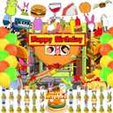 Bobs Burgers Birthday Photography Backdrop 5x3ft Photo Background Cartoon Burgers Happy Birthday Banner Cake Toppers for Cartoon Party Supplies Decorations
