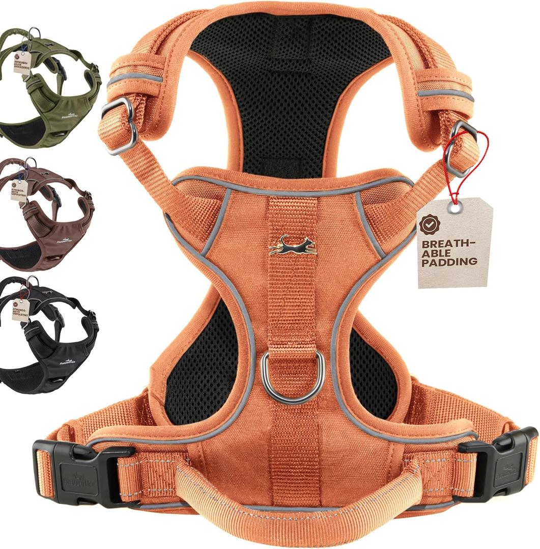 Freudentier No Pull Dog Harness with Handle, Front & Back Clips, Reflective, M