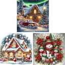 Aestalrcus 3 Pack Christmas Diamond Art Kits for Adults, Snowman House Diamond Painting Kits for Adults, 5D Gem Art and Crafts for Gift Home Wall Decor 14x14 Inch