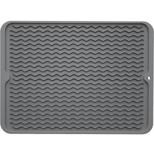ZLR Silicone Dish Drying Mat for Kitchen Counter, Eco-Friendly Fast Dry Dish Mat, Easy Clean Multi Usage Drying Matt, Heat Resistant Trivet, 12" x 16" Large, Dark Gray