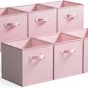 GRANNY SAYS Cube Storage Bins, 11 Inch 6 Pack Storage Cube Organizer, Foladble Fabric Storage Boxes with Handle, Decorative Clothing Storage Baskets for Shelves, Closet, Pink