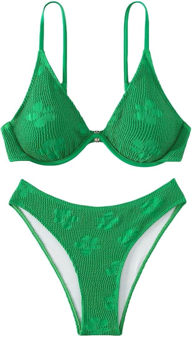 Women's Bathing Suit Floral Pattern Underwire Swimsuit Bikini Top (Medium)