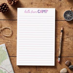 AmazingSpark 50 Pcs Fill in the Blank Camp Notepads for Campers Stationery for Sleepaway Lined Summer Camps 5.5 x 8.5 Inches for Campers Boys and Girl(Girls Hello from Camp,Pink)