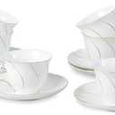 tea cups and saucers ceramic coffee mug 6oz for Coffee, Latte, Cafe Mocha and Tea-Set of 4, White
