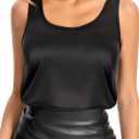 Women Silk Satin Tank Tops Sleeveless Camisole Blouses Scoop Neck Summer Basic Tank Shirt Business Casual Outfits (Black, S)
