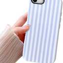 Compatible with iPhone SE /8/7 Cute Phone Case,Striped Aesthetic Pattern Design,Scratch Resistant Hybrid 2-Layer Shockproof Protective Cover for Girls Women-Blue