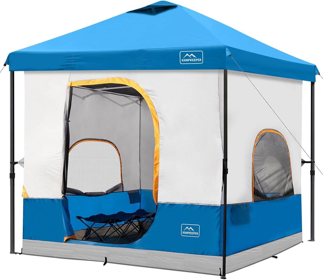 KAMPKEEPER 6 Person Camping Tent, 10x10 Pop Up Canopy Tent with Camping Inner Tent, Converts 10'x10' Straight Leg Canopy into Camping TentFully Vented Roof(Canopy & Frame Included) (Light Blue)