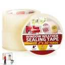 XFasten Transparent Window Weather Stripping Tape 2x30yds (3-Pack Total 90yds), No Residue Insulation Tape for Windows and Doors, Winter Window Seal