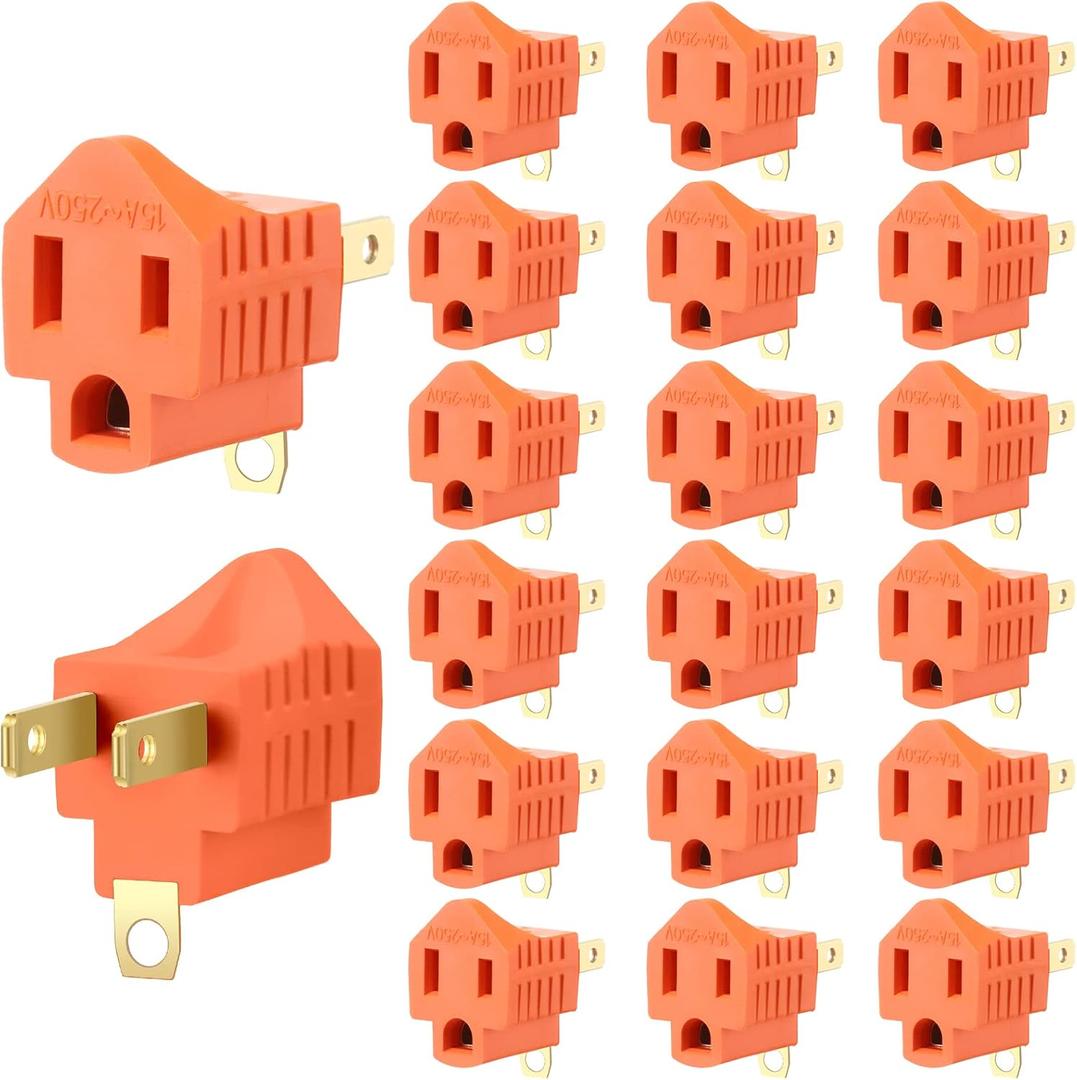 20 Pieces 3 Prong to 2 Prong Adapter Polarized 3 Pin to 2 Pin Power for Wall, Grounding Converter Adapter, Outlets Plugs Household Appliances(Orange)
